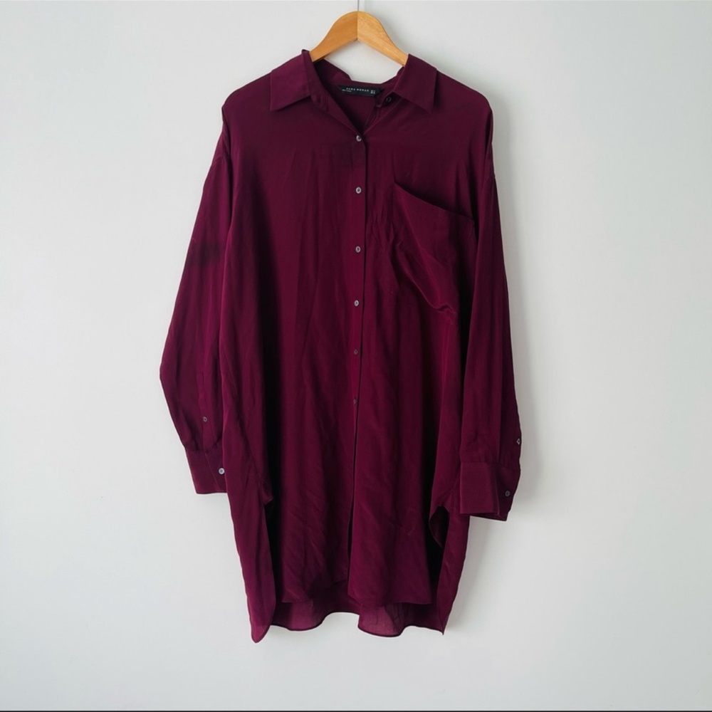Zara 100% silk burgundy shirt